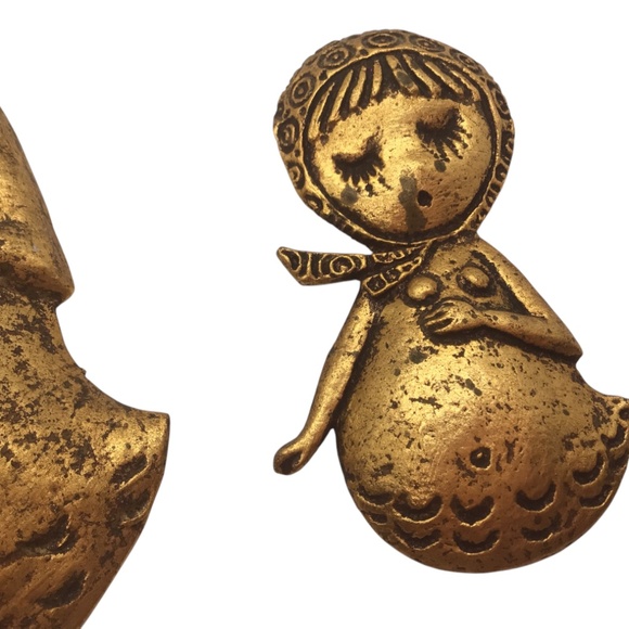 Vintage Burwood Style Gold Tone Wall Plaques – Cute Mid Century Modern Girl - Picture 8 of 15